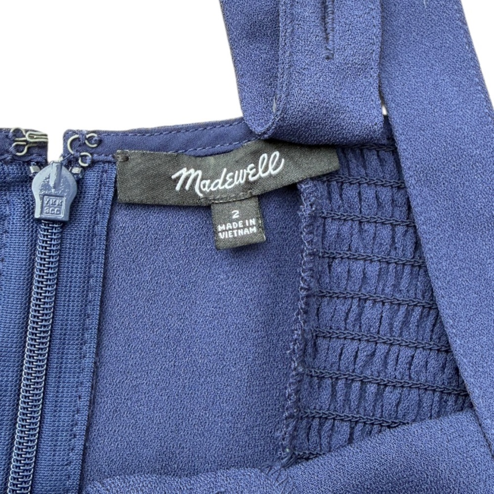 Madewell Women’s 2 Navy Blue Sleeveless Smocked Wide Leg Cropped Jumpsuit - Picture 10 of 13